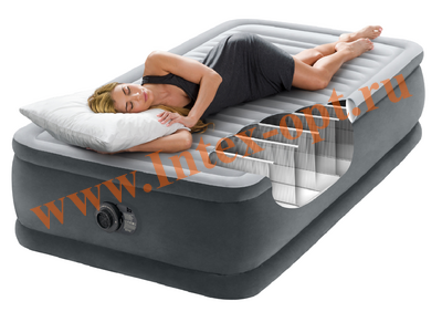 INTEX 64412 Кровать надувная Comfort-Plush Twin, 99 х 191 х 46 см, с встроенным насосом 220V