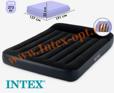 INTEX 64142 Матрас надувной с подголовником 137х191х25 см. Pillow Rest Classic Fiber-Tech (без насоса)
