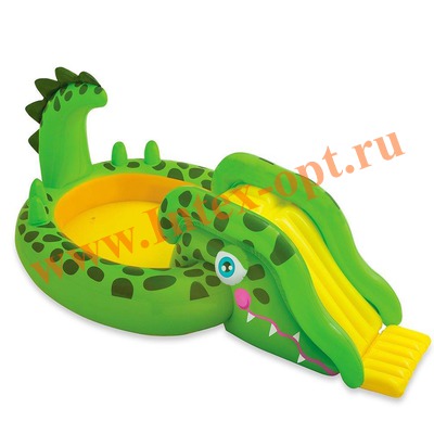 INTEX 57132 Надувной игровой центр-бассейн с фонтанчиком и горкой Крокодил Gator Play Center 251х140х86 см(от 3 лет)