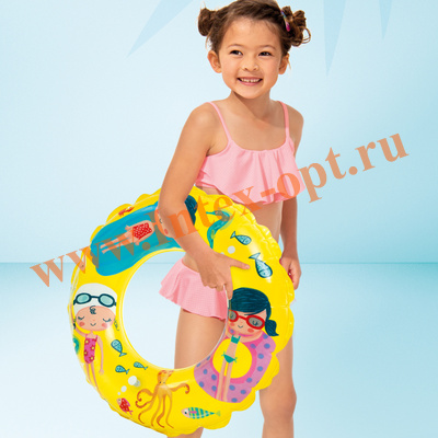 Надувной круг для плавания детский D 61 см,жёлтый с рисунком, от 6 до 10 лет, без насоса, Intex 59242