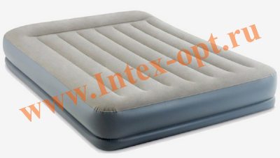 Надувная кровать 152х203х30 см, двухспальная с подгодовником, встроенный электрический насос 220В от сети, нагрузка до 272 кг, флокированное покрытие, PILLOW REST MID-RISE BED, Intex 64118