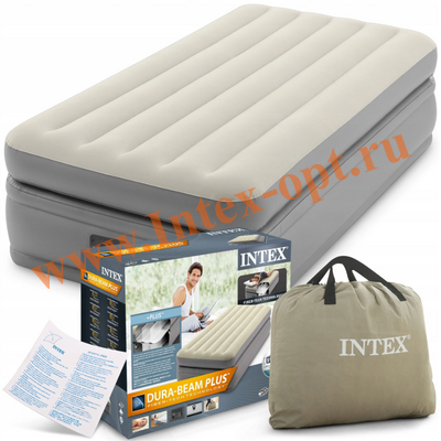 INTEX 64162 Надувные кровати INTEX Prime comfort elevated Dura-Beam Plus 99Х191Х51 см, встроенный насос 220V
