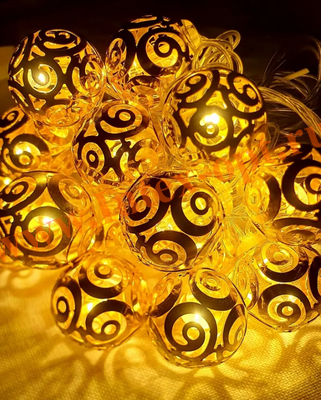 Гирлянда золотые металлические шары светодиодные, 4 м/d 3 см, 40 Led желтая/теплая