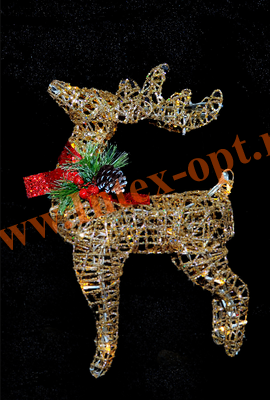 Светодиодная фигура Новогодний олень с венком 50 см, золотой, акриловый, 1 режим, прозрачный провод, 220В от сети