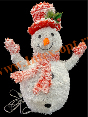 Светящаяся фигура новогодняя Снеговик в шляпе 60 см, светодиодная, каркасная, текстильная, прозрачный провод,1 режим, 220В от сети