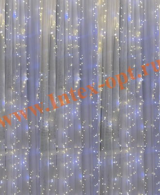 Гирлянда штора новогодняя мишура 3х3 м, хвойная лапа теплая с голубым мерцанием