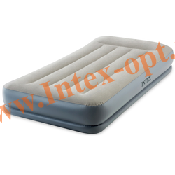INTEX 64116 Кровать надувная Pillow Rest Twin, 99х191х30 см, с подголовником, со встроенным насосом 220В.