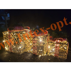 Набор подарков новогодних светодиодных 3 шт.. , с LED подсветкой, цвет кубиков золотой, цвет свечения теплый, светящиеся, под елку