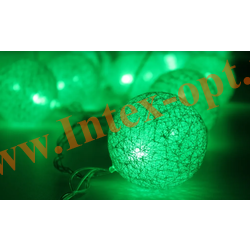 Гирлянда светодиодная Тайские фонарики из хлопковых ниток 4м/3.5 см,зеленый, прозрачный провод, 1 режим свечения, 220В